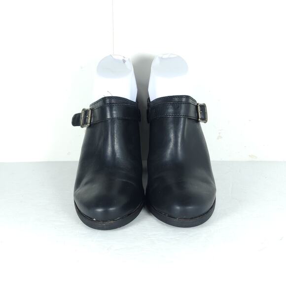 FRYE Women's Patti Slingback US8,5M Black Leather Side Buckle Heeled Mules Clogs - Picture 3 of 16